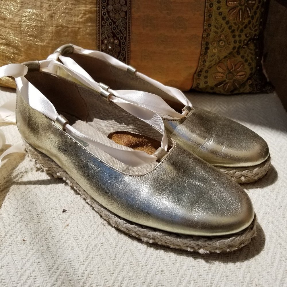 Itlian made leather metallic Espadrilles